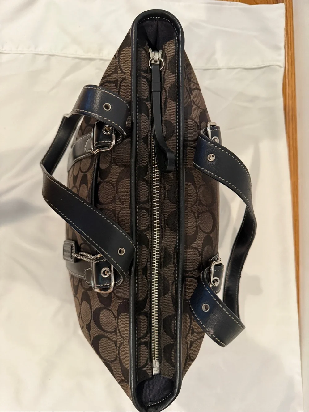 Coach Signature Canvas Buckle Tote in Dark Brown, Black, Y2K era bag - Picture 4 of 15